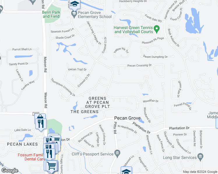 map of restaurants, bars, coffee shops, grocery stores, and more near 2401 Old South Drive in Richmond