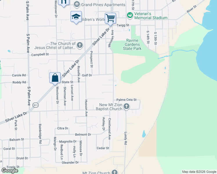 map of restaurants, bars, coffee shops, grocery stores, and more near 1 Putter Lane in Palatka