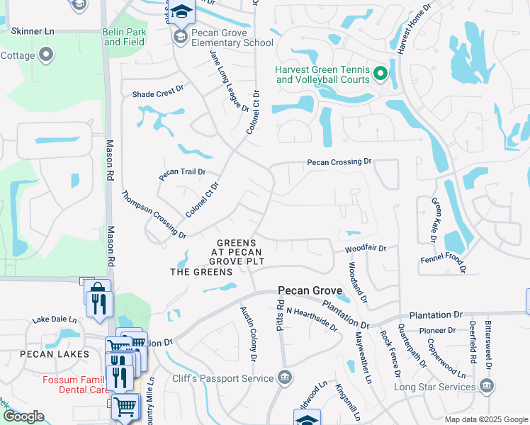 map of restaurants, bars, coffee shops, grocery stores, and more near 2411 Old South Drive in Richmond