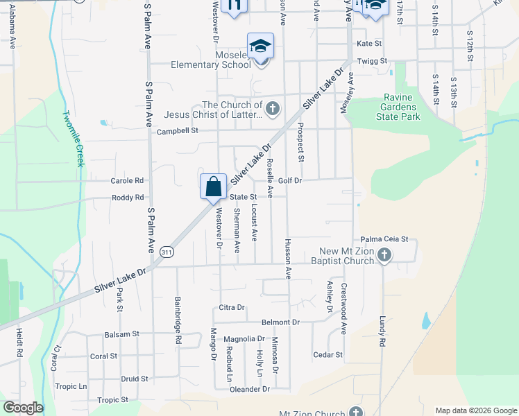 map of restaurants, bars, coffee shops, grocery stores, and more near 1904 Locust Avenue in Palatka