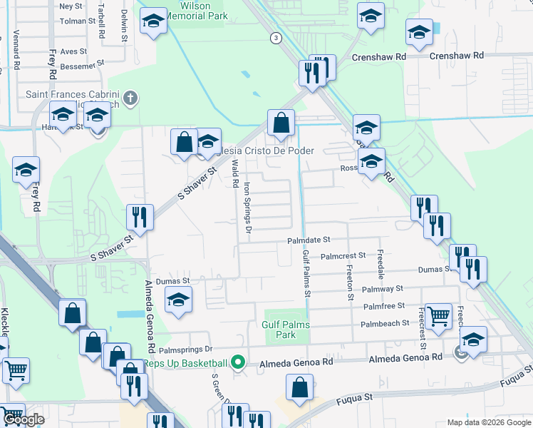 map of restaurants, bars, coffee shops, grocery stores, and more near 11827 Cedar Mesa Drive in Houston