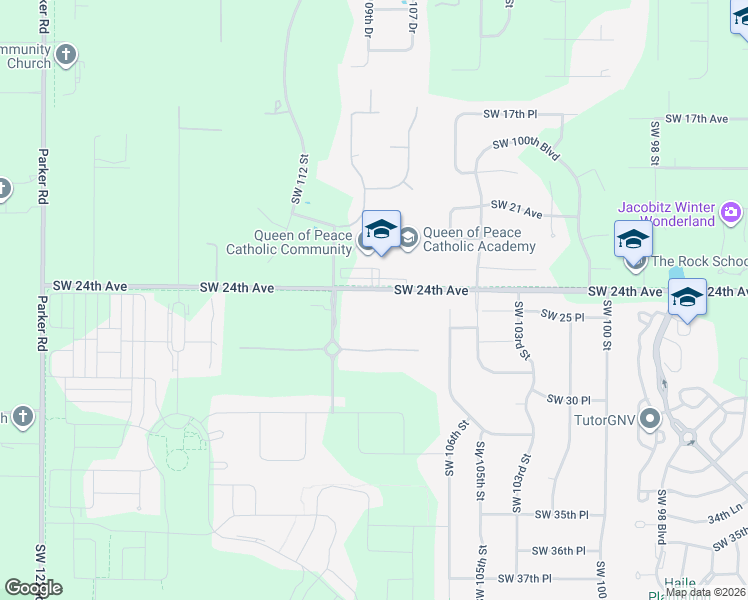 map of restaurants, bars, coffee shops, grocery stores, and more near 10828 Southwest 27th Avenue in Gainesville