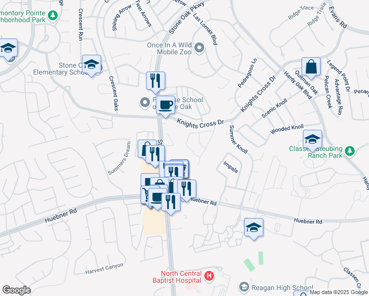 map of restaurants, bars, coffee shops, grocery stores, and more near 914 Visor Drive in San Antonio