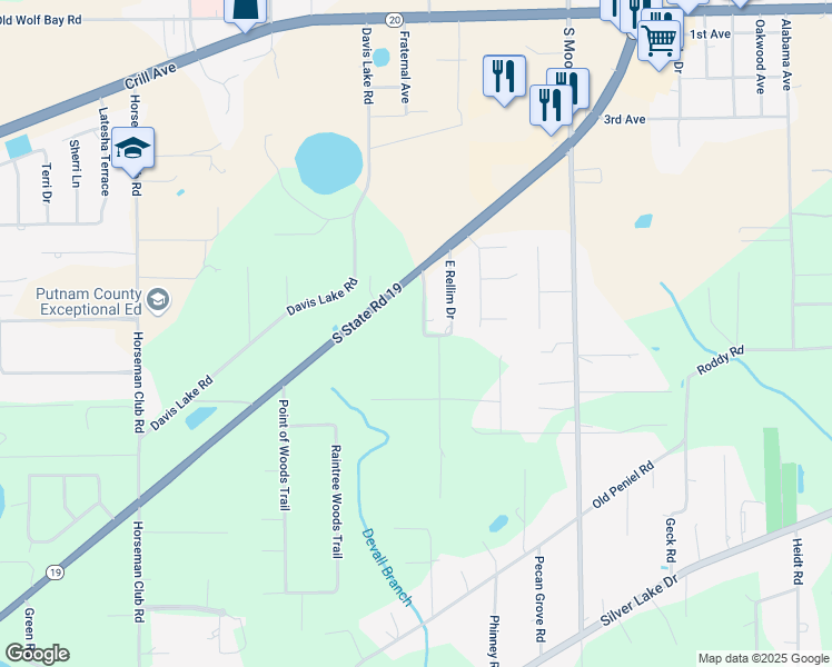map of restaurants, bars, coffee shops, grocery stores, and more near 126 West Rellim Drive in Palatka