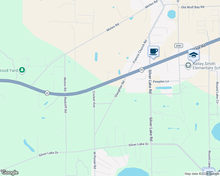 map of restaurants, bars, coffee shops, grocery stores, and more near 155 Florida 20 in Palatka