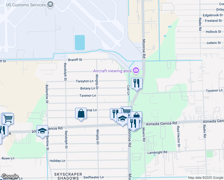 map of restaurants, bars, coffee shops, grocery stores, and more near 8337 Botany Lane in Houston