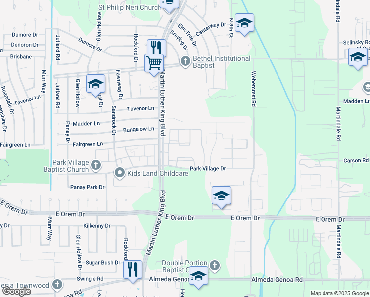 map of restaurants, bars, coffee shops, grocery stores, and more near 11922 Prosperity Point Drive in Houston
