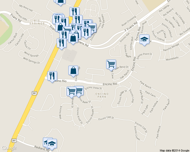 map of restaurants, bars, coffee shops, grocery stores, and more near 1940 Creek Hollow in San Antonio