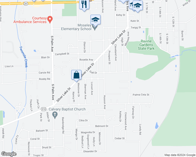 map of restaurants, bars, coffee shops, grocery stores, and more near 1798 Roselle Avenue in Palatka