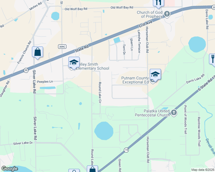 map of restaurants, bars, coffee shops, grocery stores, and more near 145 Confederate Point Road in Palatka