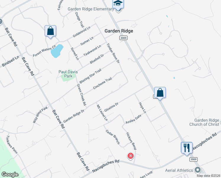 map of restaurants, bars, coffee shops, grocery stores, and more near 9375 Garden Ridge Drive in Garden Ridge
