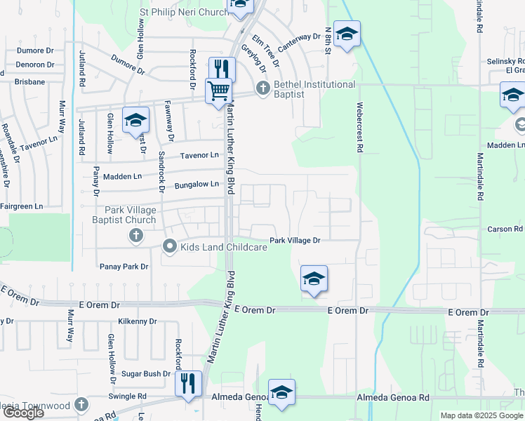 map of restaurants, bars, coffee shops, grocery stores, and more near 11922 Prosperity Point Drive in Houston