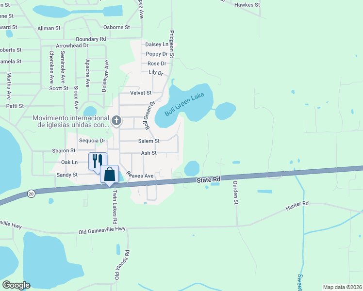 map of restaurants, bars, coffee shops, grocery stores, and more near 110 Ridgewood Avenue in Interlachen