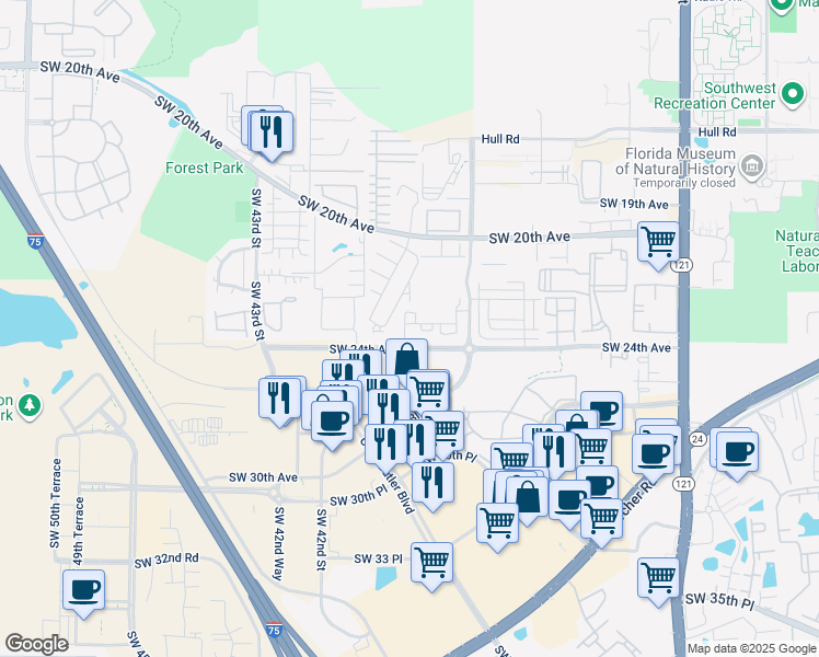 map of restaurants, bars, coffee shops, grocery stores, and more near 3980 Southwest 24th Avenue in Gainesville