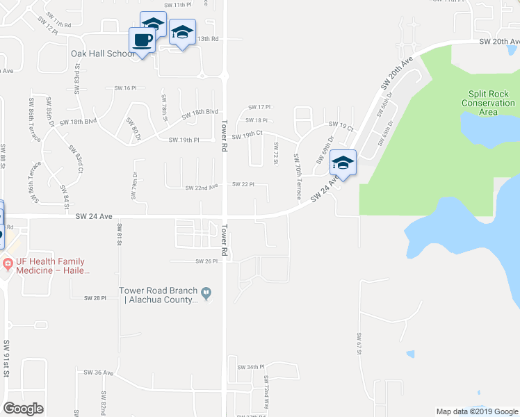 map of restaurants, bars, coffee shops, grocery stores, and more near 2337 Southwest 73rd Terrace in Gainesville