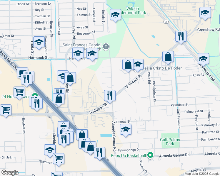 map of restaurants, bars, coffee shops, grocery stores, and more near 9000a North Broadway in Houston