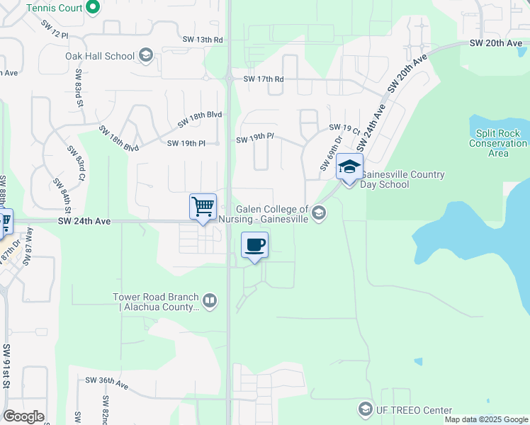 map of restaurants, bars, coffee shops, grocery stores, and more near 2335 Southwest 73rd Terrace in Gainesville