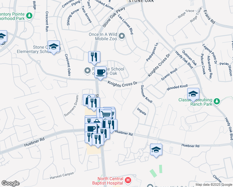 map of restaurants, bars, coffee shops, grocery stores, and more near 914 Visor Drive in San Antonio