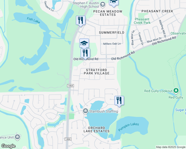 map of restaurants, bars, coffee shops, grocery stores, and more near 12706 Orchard Summit Drive in Sugar Land