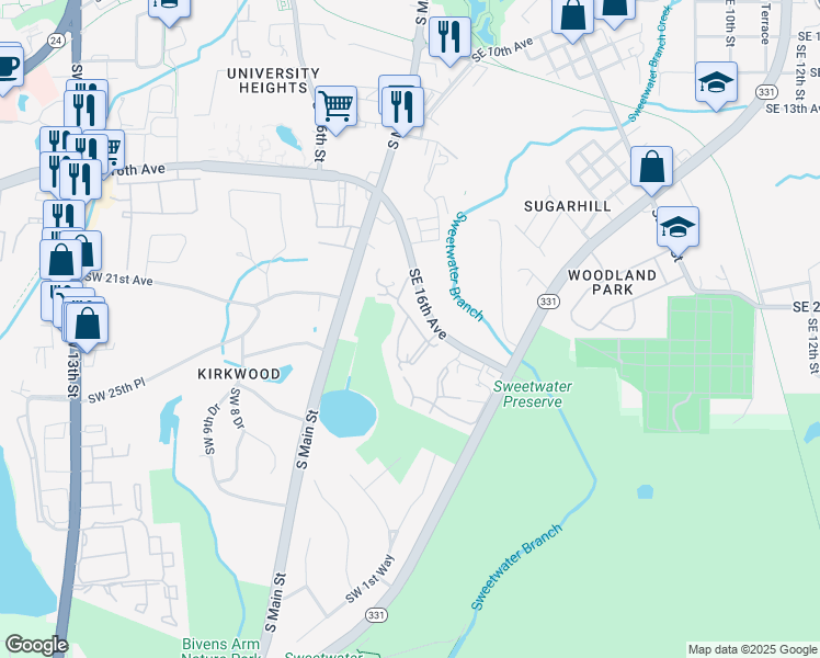 map of restaurants, bars, coffee shops, grocery stores, and more near 107 Florida 226 in Gainesville