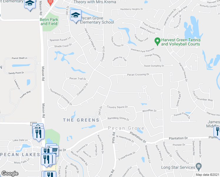 map of restaurants, bars, coffee shops, grocery stores, and more near 2502 Old South Drive in Richmond