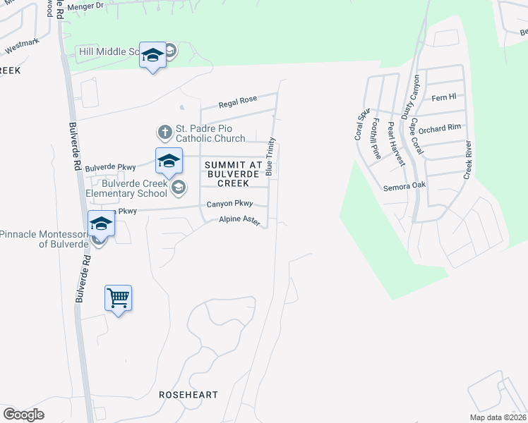 map of restaurants, bars, coffee shops, grocery stores, and more near 20406 Blue Trinity in San Antonio