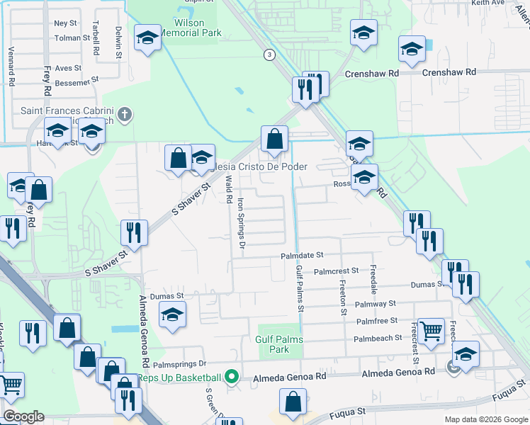 map of restaurants, bars, coffee shops, grocery stores, and more near 11806 Kewalo Basin Lane in Houston