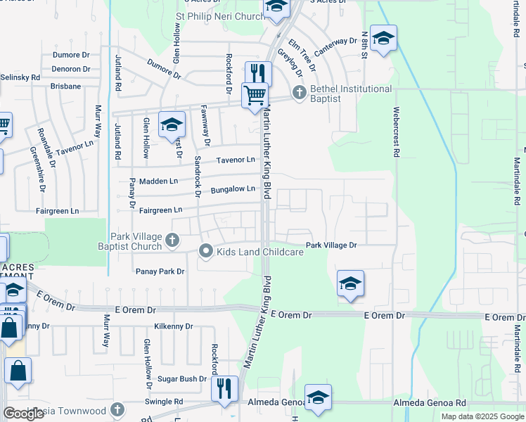 map of restaurants, bars, coffee shops, grocery stores, and more near 12000 Martin Luther King Boulevard in Houston