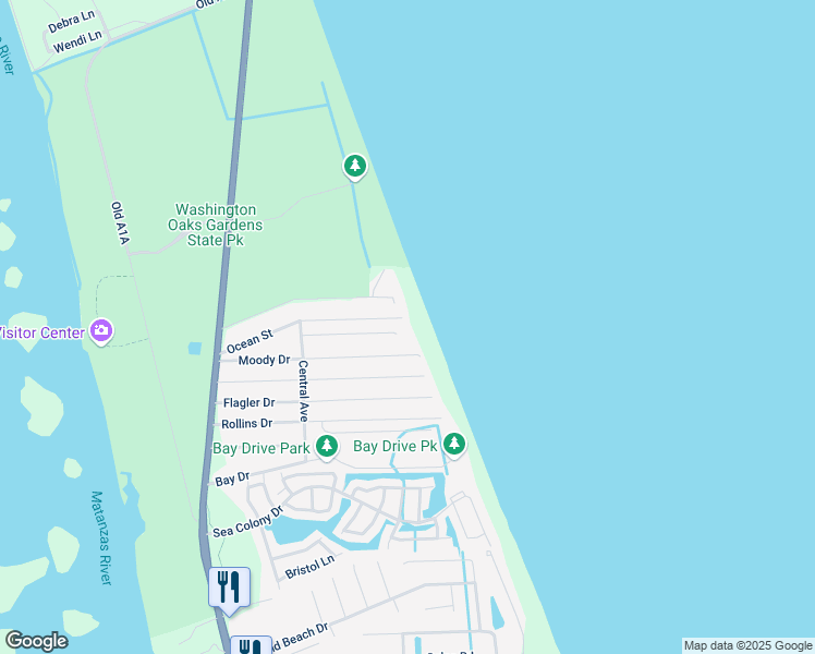 map of restaurants, bars, coffee shops, grocery stores, and more near 62 Ocean Street in Palm Coast