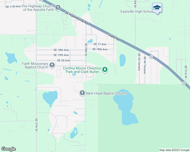 map of restaurants, bars, coffee shops, grocery stores, and more near 2227 Southeast 36 Terrace in Gainesville