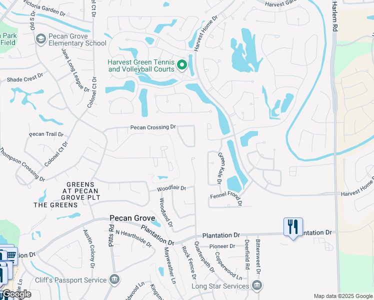 map of restaurants, bars, coffee shops, grocery stores, and more near 2415 Cooling Breeze Drive in Richmond