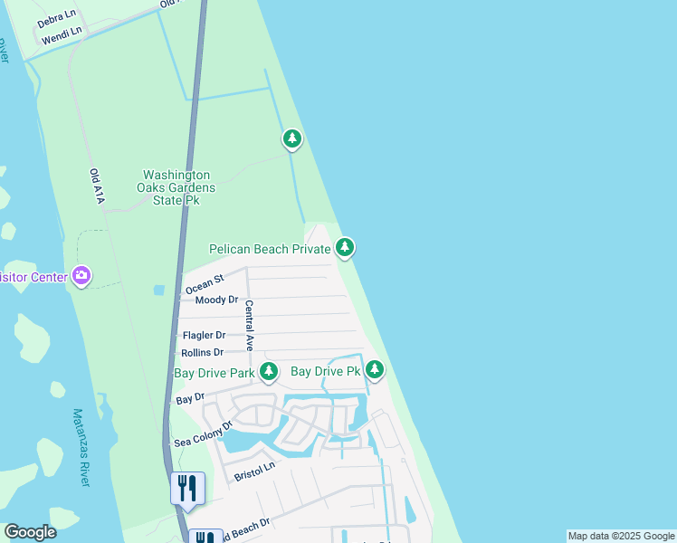 map of restaurants, bars, coffee shops, grocery stores, and more near 63 Moody Drive in Palm Coast