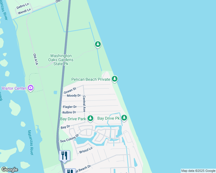 map of restaurants, bars, coffee shops, grocery stores, and more near 54 Seascape Drive in Palm Coast