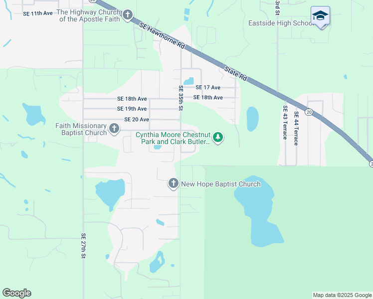 map of restaurants, bars, coffee shops, grocery stores, and more near 2231 Southeast 34th Terrace in Gainesville