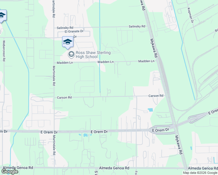 map of restaurants, bars, coffee shops, grocery stores, and more near 6347 Carson Road in Houston