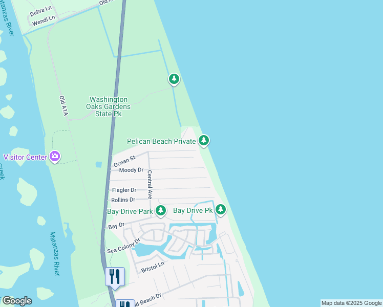 map of restaurants, bars, coffee shops, grocery stores, and more near 58 Ocean Street in Palm Coast