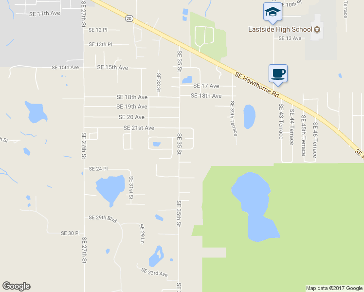 map of restaurants, bars, coffee shops, grocery stores, and more near 3504 Southeast 22nd Lane in Gainesville