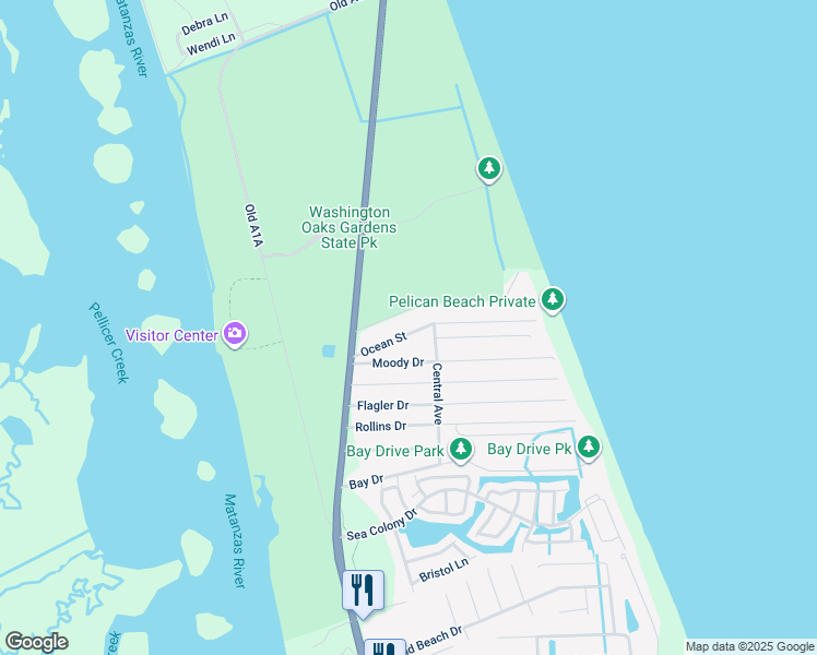 map of restaurants, bars, coffee shops, grocery stores, and more near 19 Ocean Street in Palm Coast