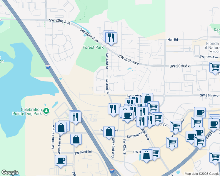 map of restaurants, bars, coffee shops, grocery stores, and more near 2335 Southwest 42nd Way in Gainesville