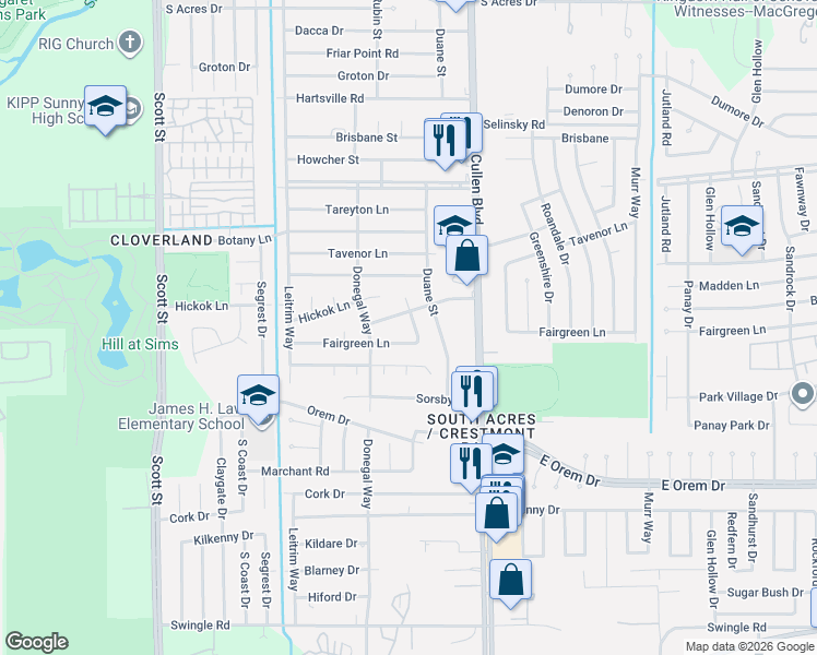 map of restaurants, bars, coffee shops, grocery stores, and more near 11919 Hunkler Drive in Houston