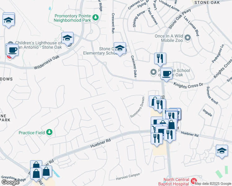 map of restaurants, bars, coffee shops, grocery stores, and more near 20511 Ashmont in San Antonio