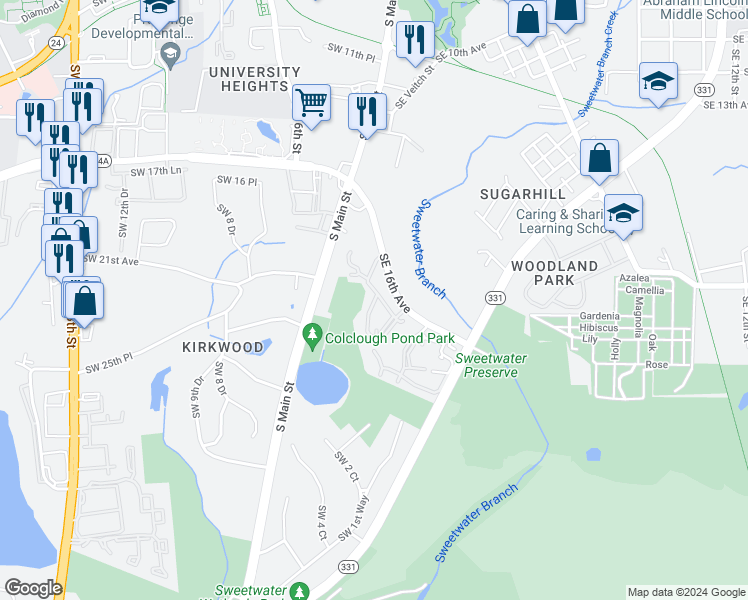 map of restaurants, bars, coffee shops, grocery stores, and more near 107 Florida 226 in Gainesville