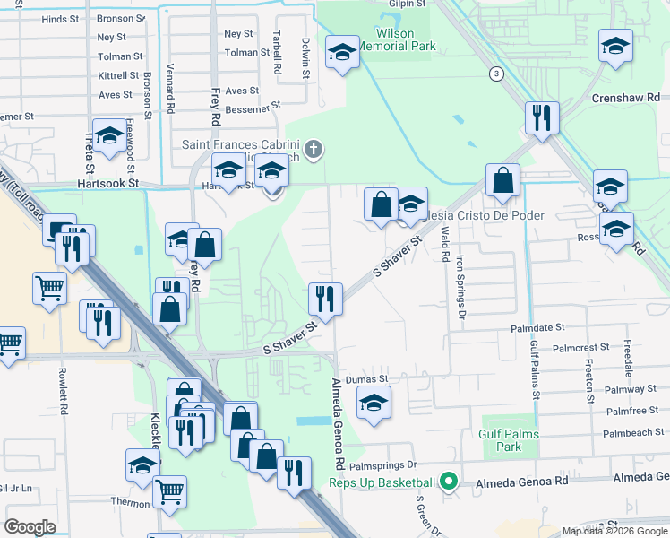 map of restaurants, bars, coffee shops, grocery stores, and more near 9000a North Broadway in Houston
