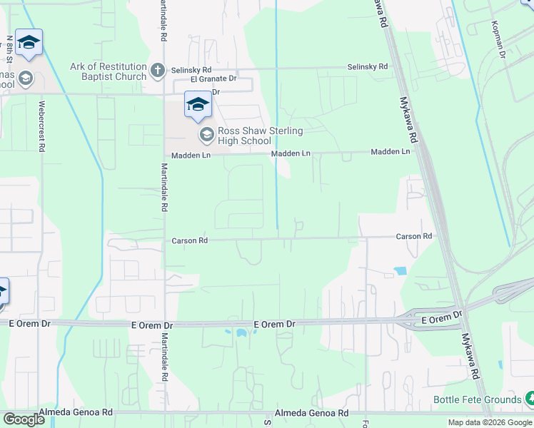 map of restaurants, bars, coffee shops, grocery stores, and more near 6317 Carson Road in Houston