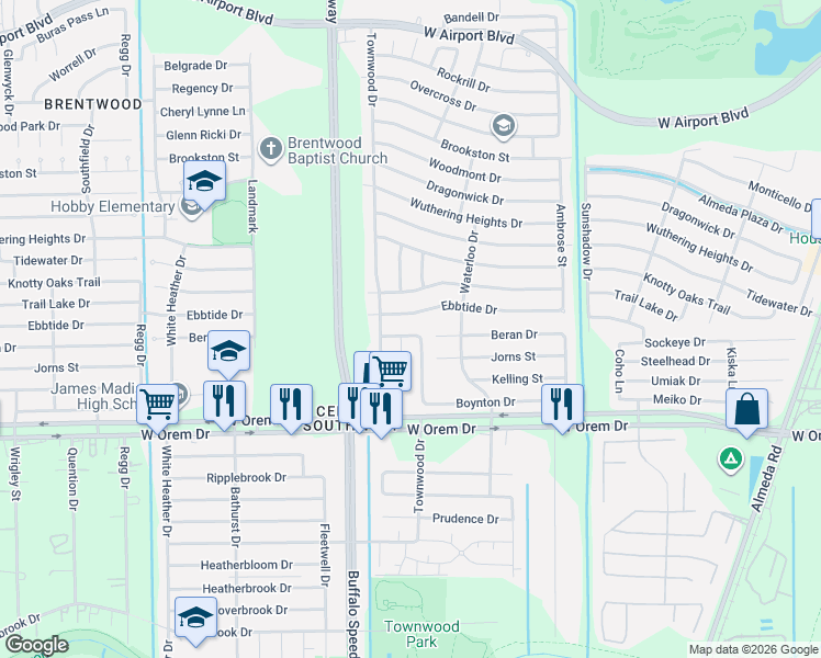 map of restaurants, bars, coffee shops, grocery stores, and more near 13503 Woodring Court in Houston