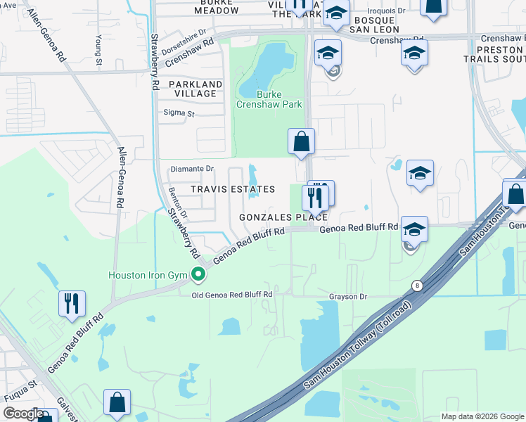 map of restaurants, bars, coffee shops, grocery stores, and more near 809 Genoa Red Bluff Road in Pasadena