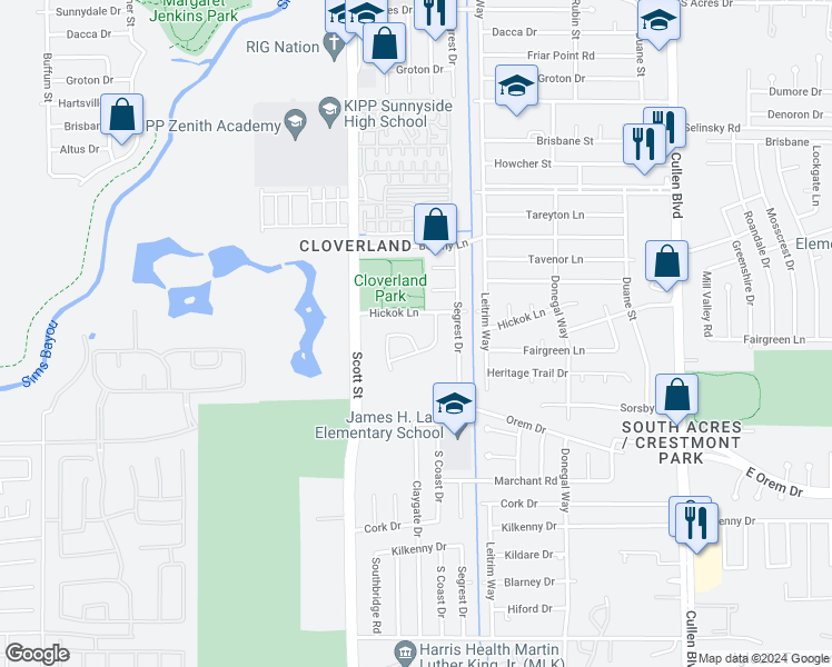 map of restaurants, bars, coffee shops, grocery stores, and more near 3815 Winthrop Street in Houston