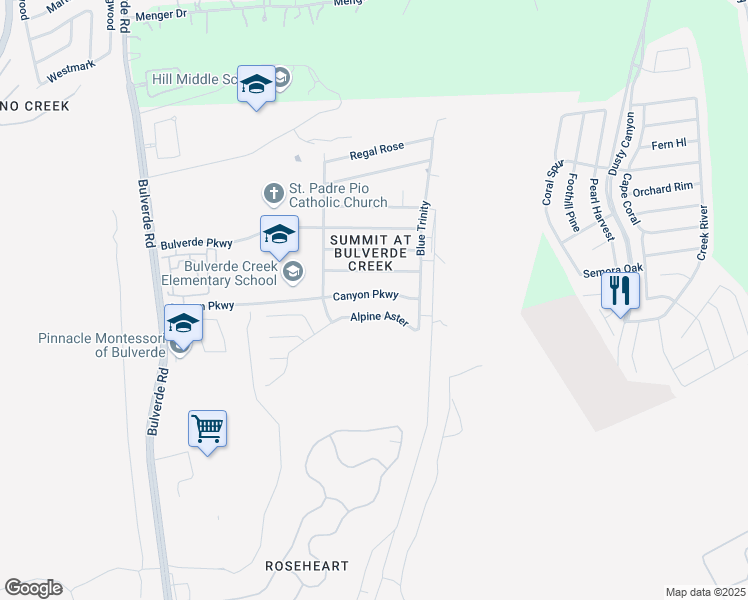 map of restaurants, bars, coffee shops, grocery stores, and more near 4006 Canyon Parkway in San Antonio