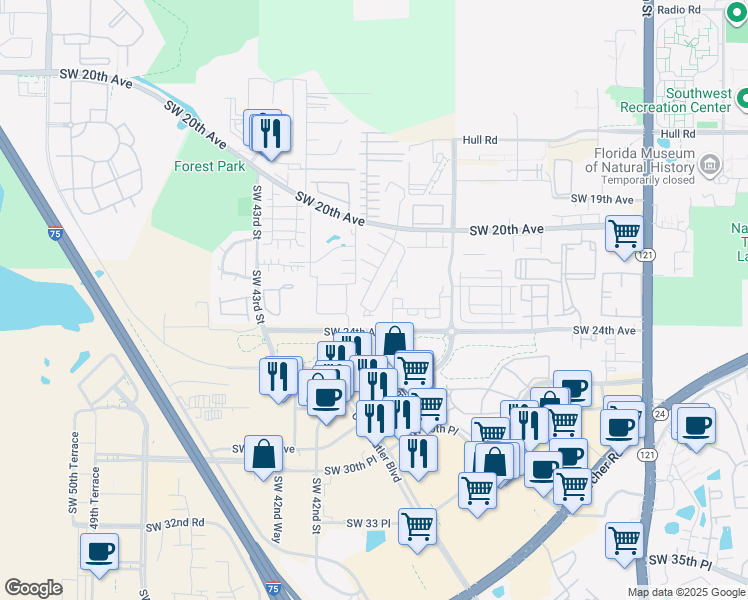 map of restaurants, bars, coffee shops, grocery stores, and more near 2318 Southwest 39 Drive in Gainesville