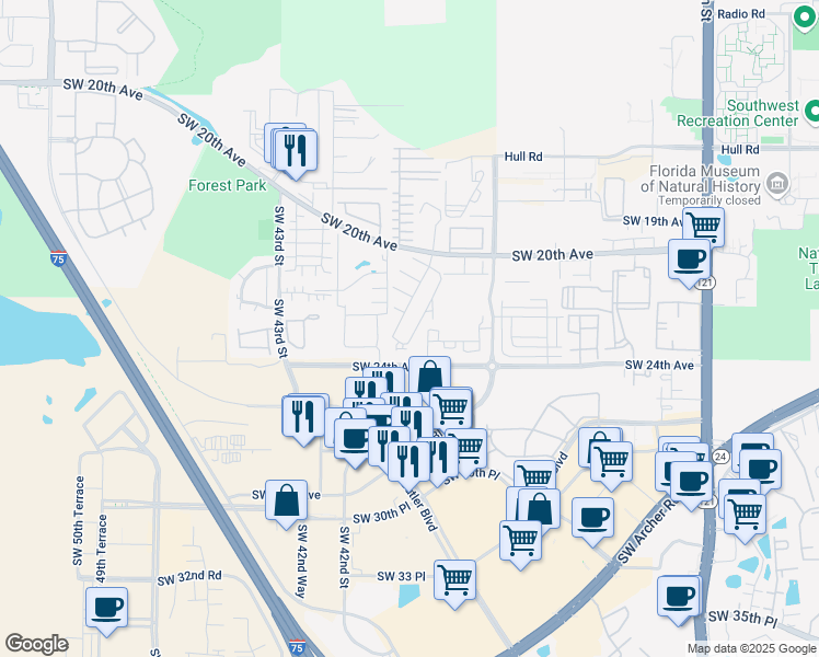 map of restaurants, bars, coffee shops, grocery stores, and more near 2232 Southwest 39 Drive in Gainesville